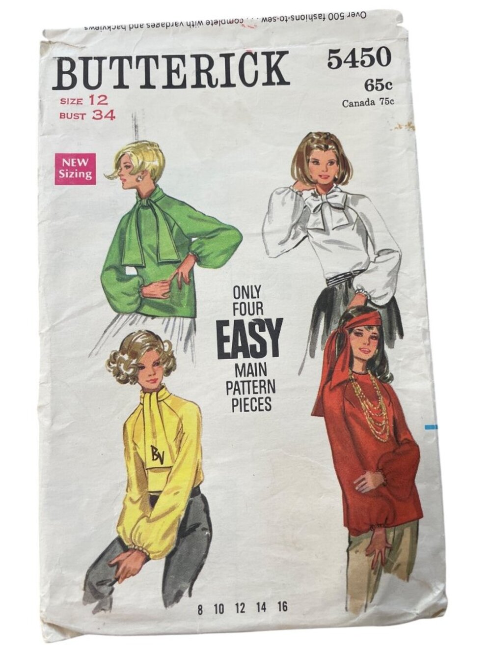 Vintage 60s Butterick 5450 Sewing Pattern Size 12 Bust 34 Misses Blouse CUT